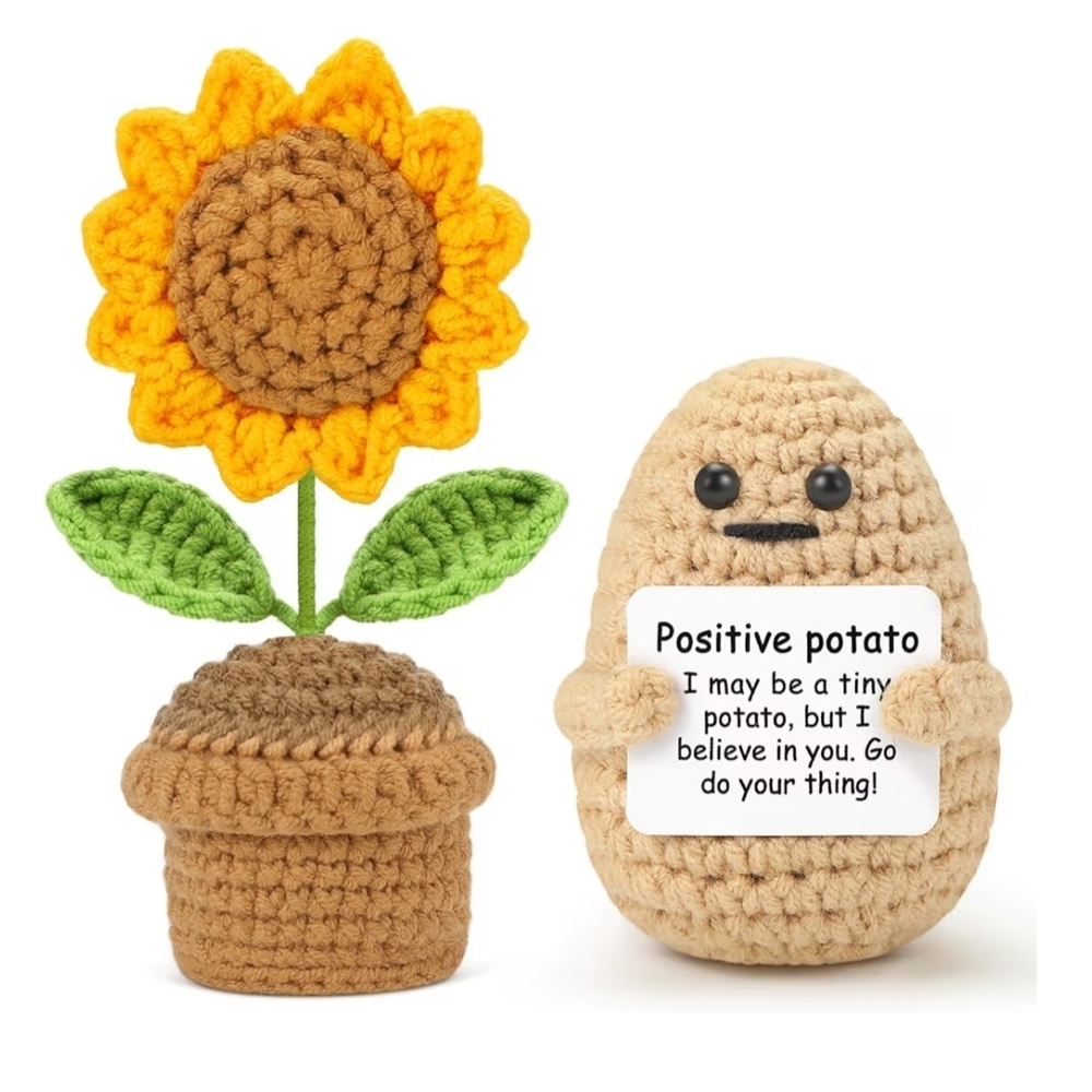 FunCrochet Sunflower and Positive Potato Plush Set NWT Great Gift Multiple Avail